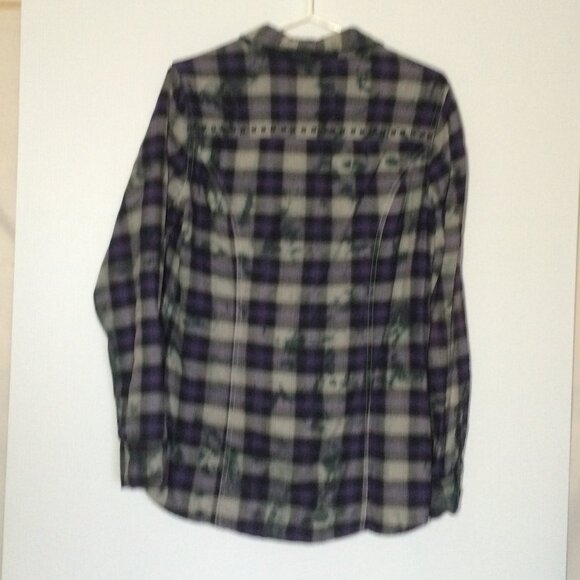 Harley Davidson Womens Blouse Large Plaid Splatter Dye Studded Long Sleeve - Picture 2 of 6